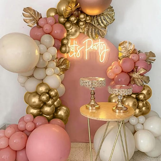 156pcs Dusty Pink Retro Blush Gold Sand White Balloon Garland Kit Arch, 5''/12''/18'' Different Sizes Retro Rose Latex Balloons For Wedding Engagement Baby&Bridal Shower Birthday Party Decoration
