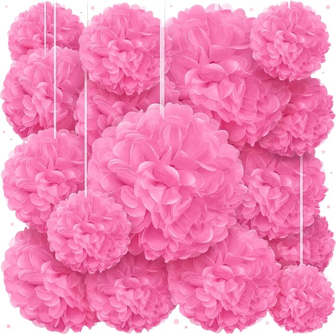 Pink Tissue Paper Pom Poms - Blush Pink Party Decorations for Birthdays, Baby Showers, Engagements, Weddings and Special Occasions by Avoseta (16 Piece Set, Assorted Sizes)