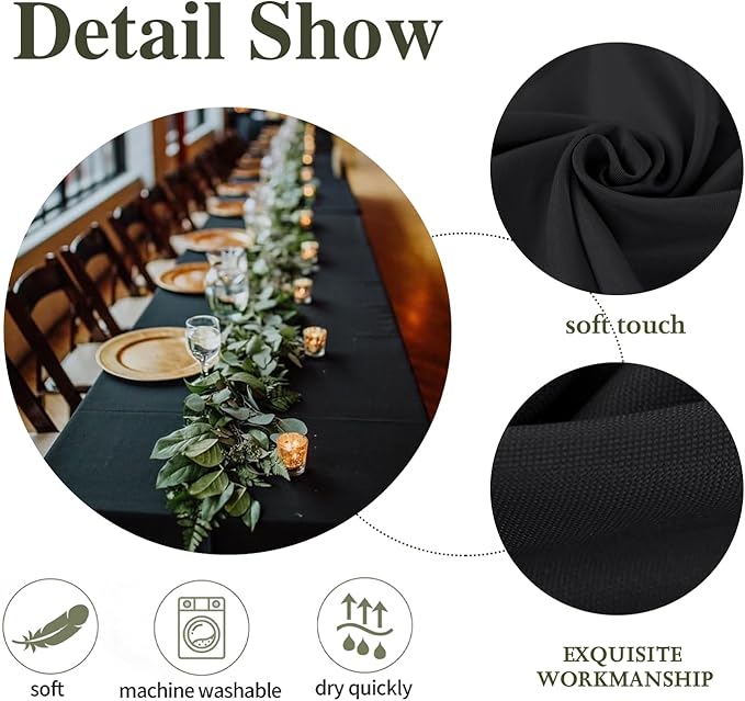 Black Table Cloths Rectangle, 6 Pack 60 x 102 Inch, Polyester Washable Fabric Tablecloth for Wedding Banquet, Restaurant, Parties