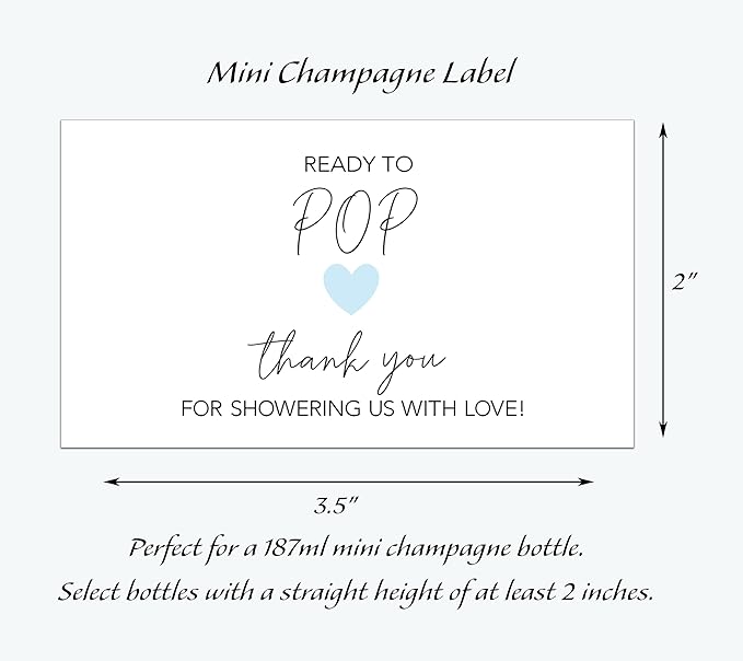It’s a Boy Mini Champagne Bottle Labels ● SET of 12 ● She’s Ready To POP Baby Shower Favor Label, About to POP Thank You Favors, Blue Boy Baby Shower Gender Reveal Waterproof (Heart)