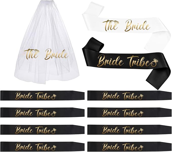 LADY&HOME Bachelorette Party Sash Set-Bride Bridesmaid Sashes for Bachelorette Party Decorations,Bridal Shower Gift,Black