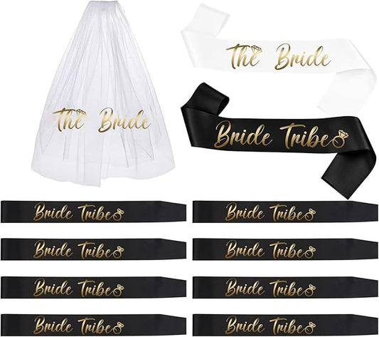 LADY&HOME Bachelorette Party Sash Set-Bride Bridesmaid Sashes for Bachelorette Party Decorations,Bridal Shower Gift,Black