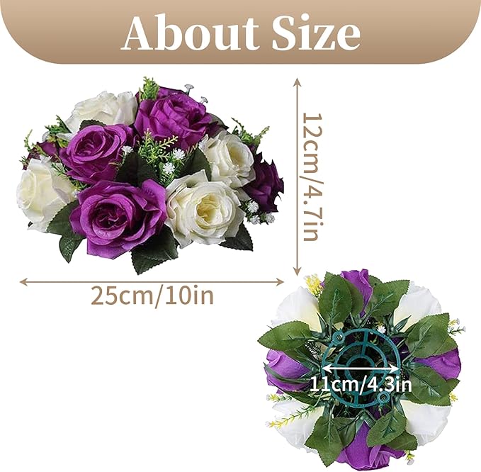 Sziqiqi Faux Silk Rose Flowers Artificial Flowers for Wedding Party Centerpiece Decorations Home Decorative Flowers, Pack of 2 Purple & White