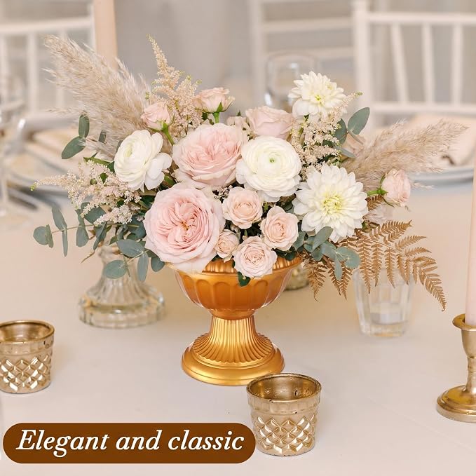 Vesici 12 Pcs Gold Urn Vase for Centerpieces Wedding Table Decoration Centerpieces Gold Compote Bowl Vase 6.48'' Wide 5.9'' High Vintage Plastic Flower Vases for Wedding Home Birthday Party Decor