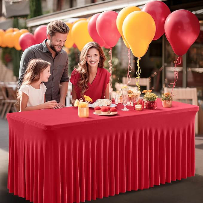 Shillance 2 Packs Red Spandex Table Clothes for 4 Foot Rectangle Table, Spandex Table Covers 4FT Stretch Table Skirts Wrinkle Free Fitted Table Cloth for Valentines, Event, Wedding, Banquet & Parties
