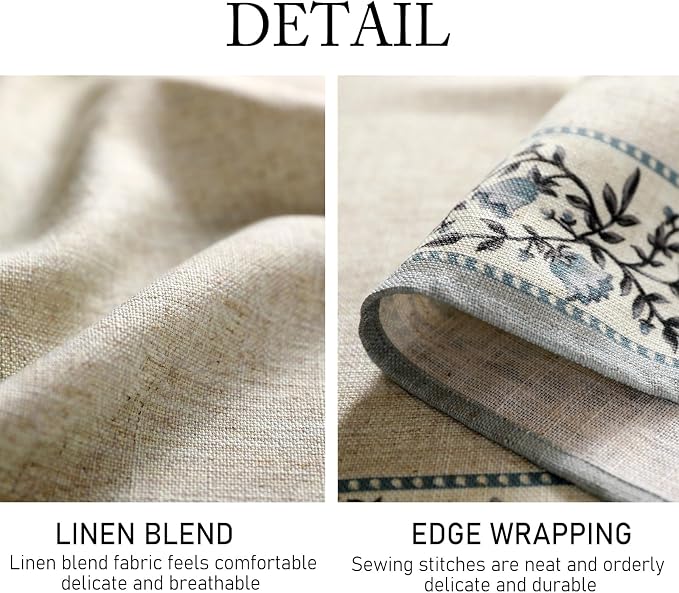 ISAENNE Designer Linen Rectangular Tablecloth,79"x55"-Segerman B | Chinoiserie Vintage Elegant Floral Table Cloth Rectangle Table,Beautiful,Dining Room,Tea Party,Kitchen,Thanksgiving