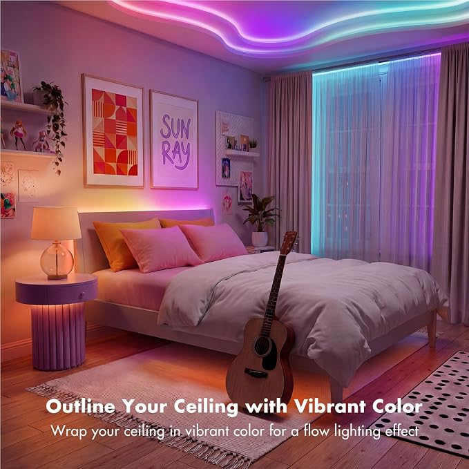 LED Lights for Bedroom, 50FT IC RGB LED Strip Lights, Color Changing, Multiple Colors Chasing Effects, APP & Remote Control, Timer Function, Music Sync Lights for Party, Home Decor