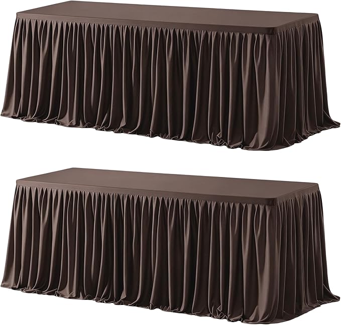 Wish Care 2 Pack Brown Rectangle Table Clothes for 4 Foot Tables, Polyester Fitted Tablecloths 4ft Stretch Table Cover for Wedding, Birthday, Parties, Trade Show, Craft Show
