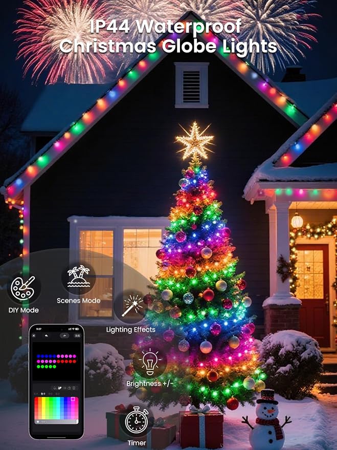 LORRYTE Smart Color Changing String Lights Indoor for Bedroom, 33FT 66LED App Control LED Globe Fairy Lights Plug in with Remote for Girl's Room Party Bedroom Classroom Christmas Fall Decorations