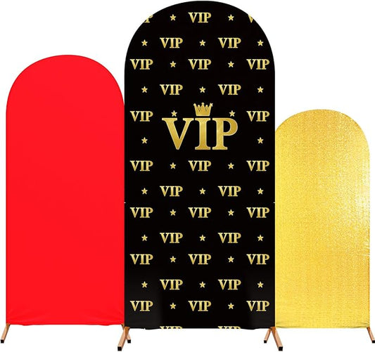 Tingjoo Film Festival Arch Backdrop Cover Set of 3 Red Black Gold VIP Arch Wall Stand Covers Backdrop for Celebrity Activity Ceremony Banner Props Birthday Wedding Party Decoration, 4ft, 5ft, 6ft