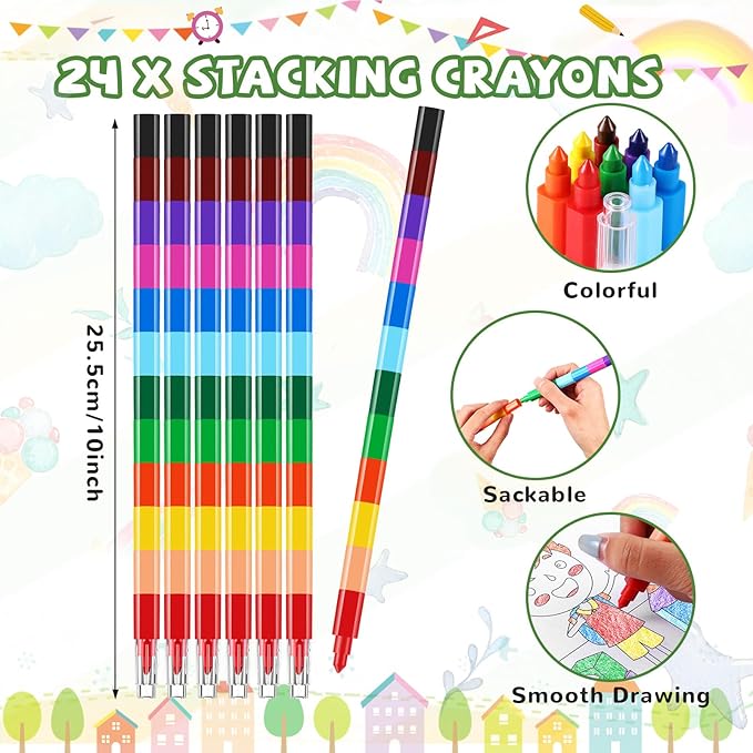 BenLouis 24 Preschool Kindergarten Mini Coloring Books Kids with 24 Stacking Crayons Graduation Party Favors Activity Books Bulk for Kids Birthday Return Goodie Bag Gift Stuffer Classroom Reward