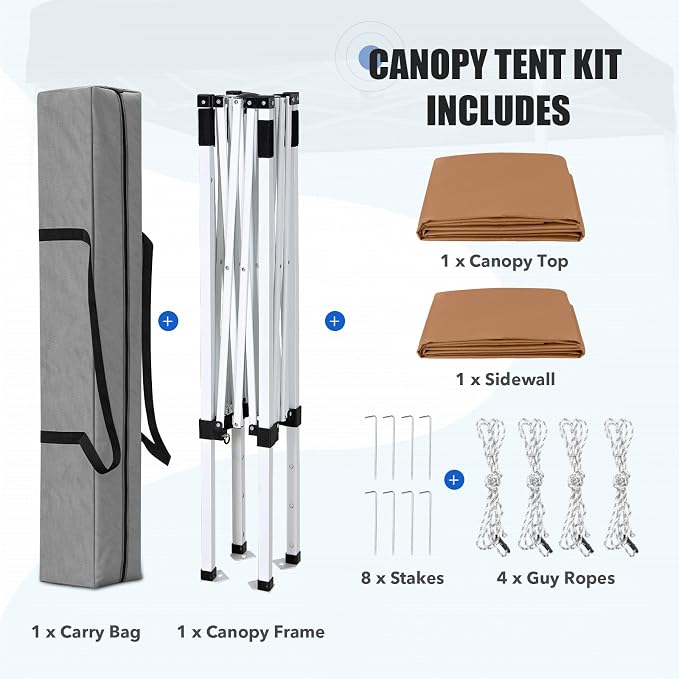 EAGLE PEAK Pop up Canopy 5x5, Outdoor Portable Canopy Tent with One Removable Sunwall, Carry Bag Included, Khaki