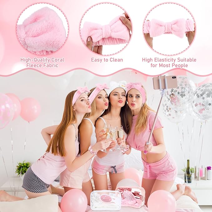 40 Pcs Bachelorette Favor Set Include Headband Scrunchies Hair Claw Clips Hairbrush and Makeup Bag for Bridal Shower Party Gifts Bridesmaid Wedding Supplies (White and Pink)