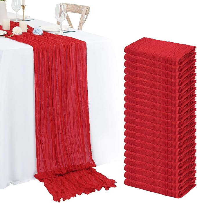 20 Pack Red Cheesecloth Table Runner 120 Inch 10FT Rustic Boho Gauze Cheese Cloth Table Runner for Wedding Party Baby Shower Thanksgiving Christmas Decoration