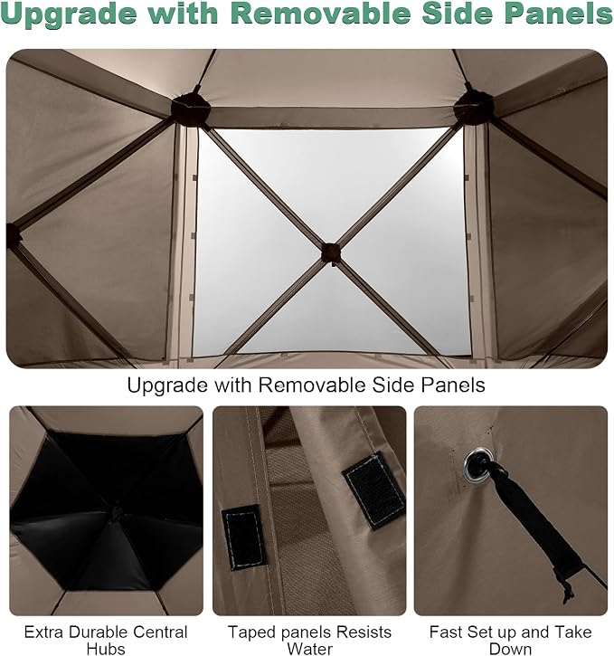 COBIZI 12x12 FT Pop Up Canopy Shelter Tent, Large Gazebos On Clearance with Sidewalls, Screened in Gazebo, Screen Tents Portable carpas para Patio for Outdoor Camping, Backyard, Garden, Beach,Brown