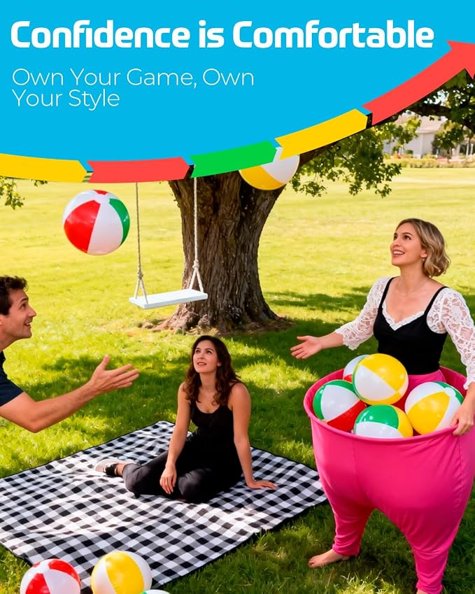 Granny Pants Yard Game Set Fun Outdoor Tossing & Catching Game with Bouncy Balls and Hula Hoop Pants for Backyard BBQ, Family Reunion and Party