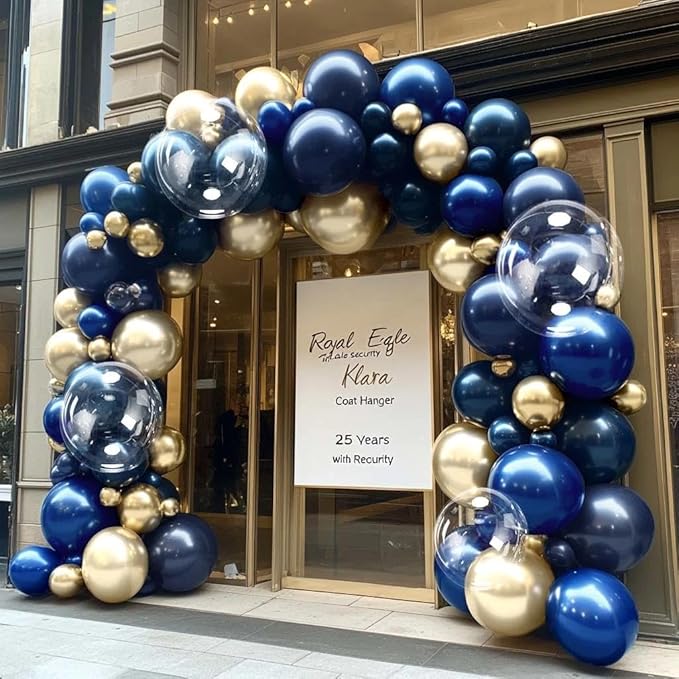 Royal Blue Gold Balloon Arch Double Stuffed Latex Bobo Pearl Gold Balloon Garland Navy Ruby Blue Balloons for Birthday Baby Shower New Year Wedding Prom Business Opening Party Decor