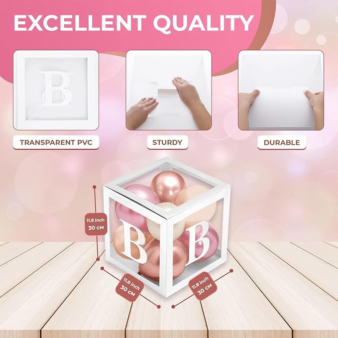 44-Piece Baby Shower Decorations for Boy or Girl - 4 Boxes with Letters and 32 Balloons - Neutral Dusty Pink, Sand and Nude - Gender Reveal Party Supplies - Nursery Decor Prop