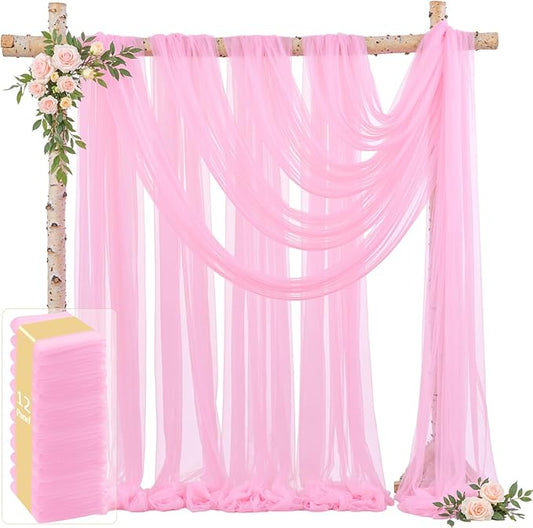 12 Panels Pink Wedding Arch Draping Fabric 30" x 19ft Wedding Drapes Tulle Drapes for Backdrop Sheer Fabric Backdrop Draping Decorations Back Drop Curtains for Reception Ceremony Party