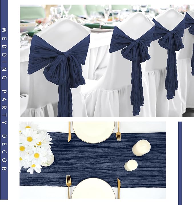 24 Pack Cheesecloth Table Runner 20 x 120 inch Cheese Cloth Table Runner Bulk,Romantic Boho Sheer Gauze Fabric Table Runners for Wedding Reception,Party,Bridal Shower Table Decor(Navy Blue)
