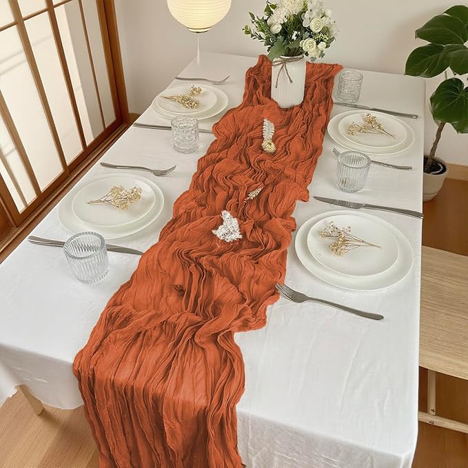 16 Pack Cheesecloth Table Runners 20" x 120", Boho Gauze Table Decor for Wedding, Bridal Shower, Birthday Party, Long Romantic Runner(Terracotta)