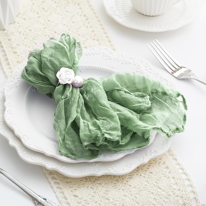 100 Pack Sage Green Cheesecloth Napkins Washable 21x21 Inches Sage Green Cloth Napkins Set of 100 Dinner Table Napkins for Wedding Bridal Baby Shower Rustic Boho Cotton Gauze Summer Party Table Decor