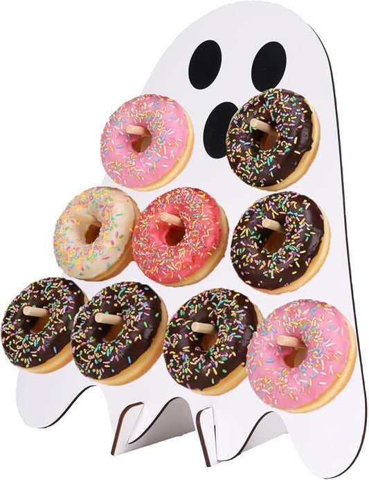 Donut Wall Display Stand, Wooden Donut Holder, Dessert Table Decor for Baby Showers, Bridal Shower, Birthday, Wedding, Halloween Party, Holds 9 Doughnuts, White