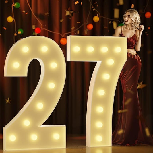 Marquee Numbers 4 Feet Tall Large Light Up Numbers 27th Birthday Decorations Big Warm White Light Outdoor Anniversary Decorations Balloon Arch Kit Party Backdrop 27