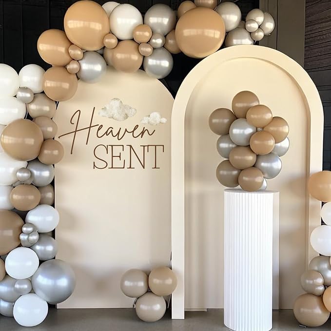 Heaven Sent Baby Shower Decorations - Heaven Sent Sign, Cloud Decal for Balloon Arch Backdrop, Gender Reveal Decorations Sticker, Brown First Birthday Decoration for Girl, 1St Party Supplies for Girl