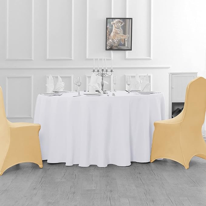 6 Pack White Round Tablecloths 108 Inches Table Cloth Stain and Wrinkle Resistant Washable Polyester Table Cover Fabric for Party, Wedding,Dining,and Banquet Decoration