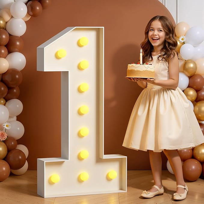 Marquee Numbers 4 Feet Tall 4FT Large Light Up Numbers 1 for Wild One 1st 15th 16th 21st Birthday Party Decorations Light Up Sign Anniversary Party Decor Foam Board