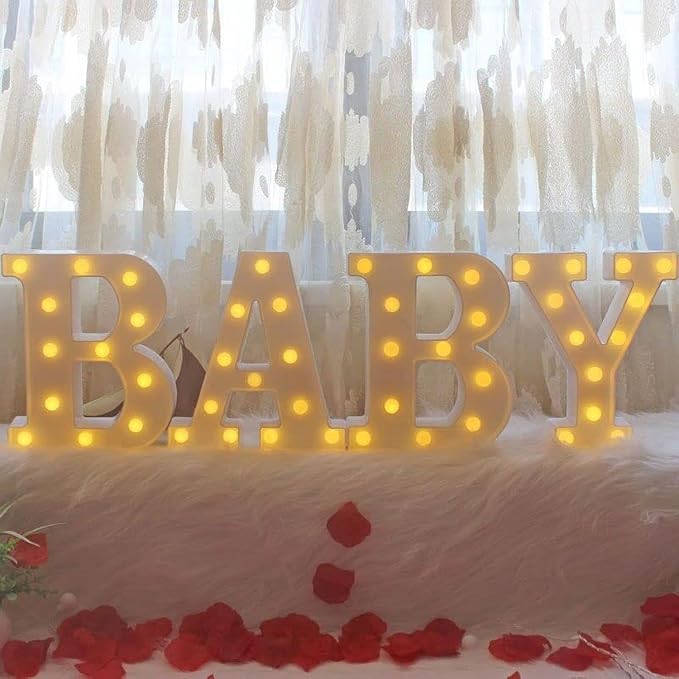 4 LED Baby Marquee Logo Light, Warm White Glowing Letters Perfect for Baby Shower Party, Birthday Party, Home Bedroom Nursery Table Wall Decor