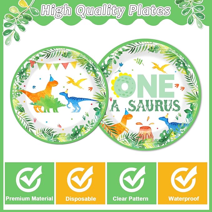 Chunnin 96Pcs One A Saurus Birthday Party Plates and Napkins Dinosaur First Birthday Decorations Tableware Set for 24 Guests Boys Kids Dino Party Supplies