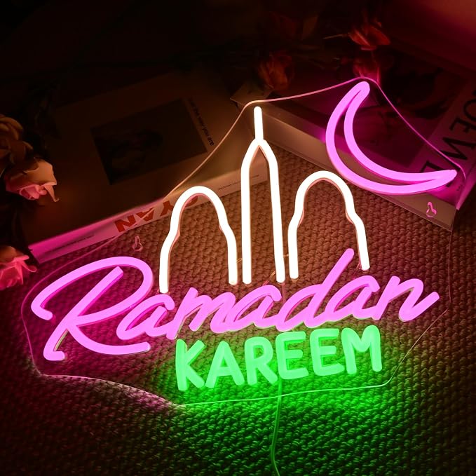 Ramadan Kareem Neon Sign Islamic Led Neon Lights Ramadan Festival Window For Wall Decor Dimmable Light Up Sign For Muslim Door Living Room Bedroom Home House Party Club Decoration Gifts
