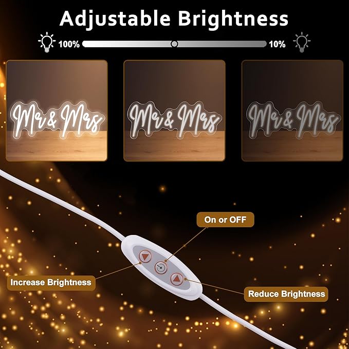 20in Mr and Mrs Wedding Neon Signs-Adjustable USB Mr and Mrs Light Up Sign Neon Wedding Decor Signs Backdrop Decorations for Reception Anniversary Engagement Gifts