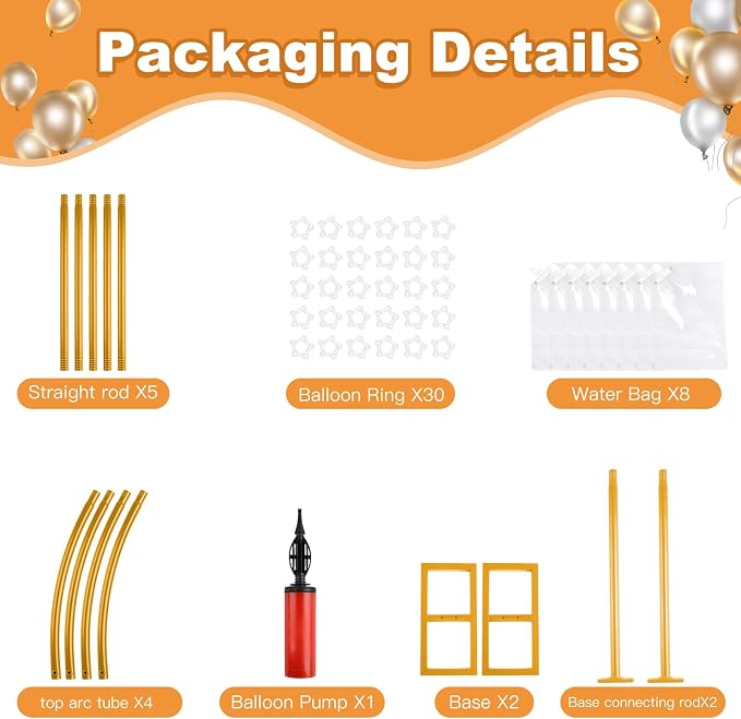 7.2ft and 5.9ft Half Balloon Arch Stand Kit with Heavy Duty Base, Comes with 8 Water Filling Bags - Metal Frame for Weddings, Birthdays, Party Backdrop Decoration.
