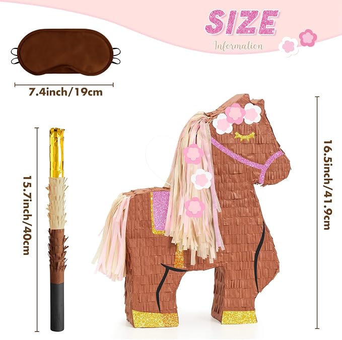 WERNNSAI Horse Piñata - Cowgirl Birthday Party Decorations Pink Brown Horse Piñata with Blindfold and Bat Western Cowgirl Party Favors for Kids Boys Classroom Activities Kentucky Derby Games