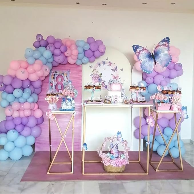 Pearl Pink Purple Blue Balloon Arch Kit, Pearl Pink Light Purple Blue Latex Balloon Garland, Different Sizes Iridescent Balloons for Wedding Mermaid Frozen Theme Baby Shower Birthday Party Decorations