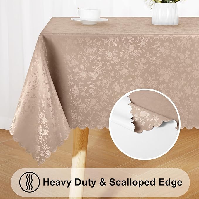 Smiry Square Table Cloth, Waterproof Heavy Duty Vinyl Tablecloths, Wipeable Washable Table Cover for Kitchen and Dining Room (Khaki, 54" X 54")
