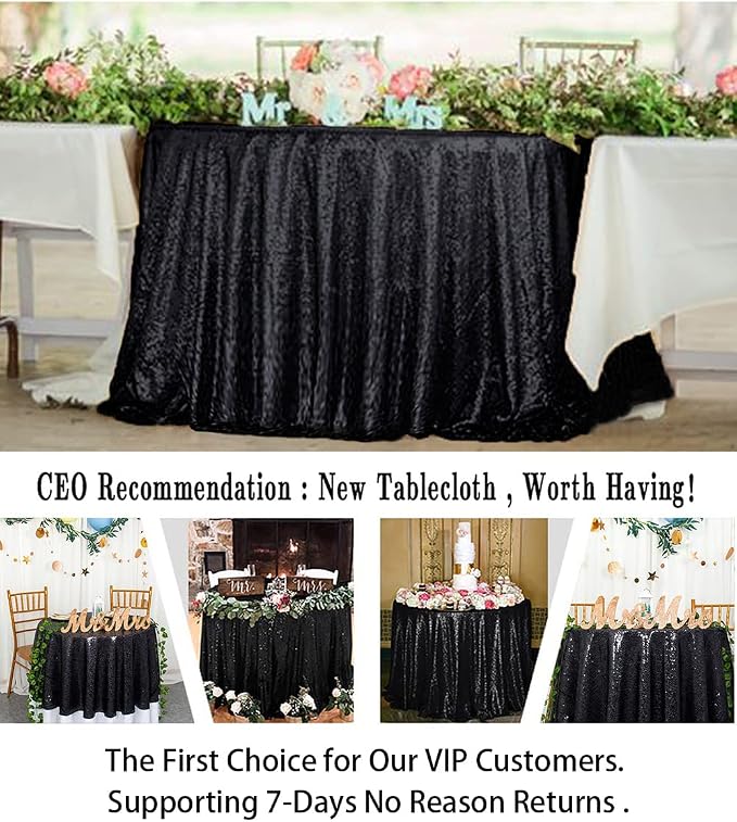 ShiDianYi Sequin Tablecloth Round 72-Inch Black Table Cloths Glitter Sequence Tablecloth Overlay Black Round Table Cover for Wedding/Birthday Cake Table Decor
