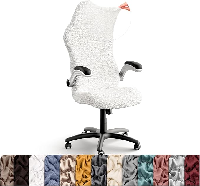 PAULATO BY GA.I.CO. Office & Gaming Chair Slipcover - Stretch Computer Desk Chair Cover with Zipper - Fabric Slipcovers - 1-Piece Form Fit Cover - Microfibra Collection - Crisp White (Office Chairs)