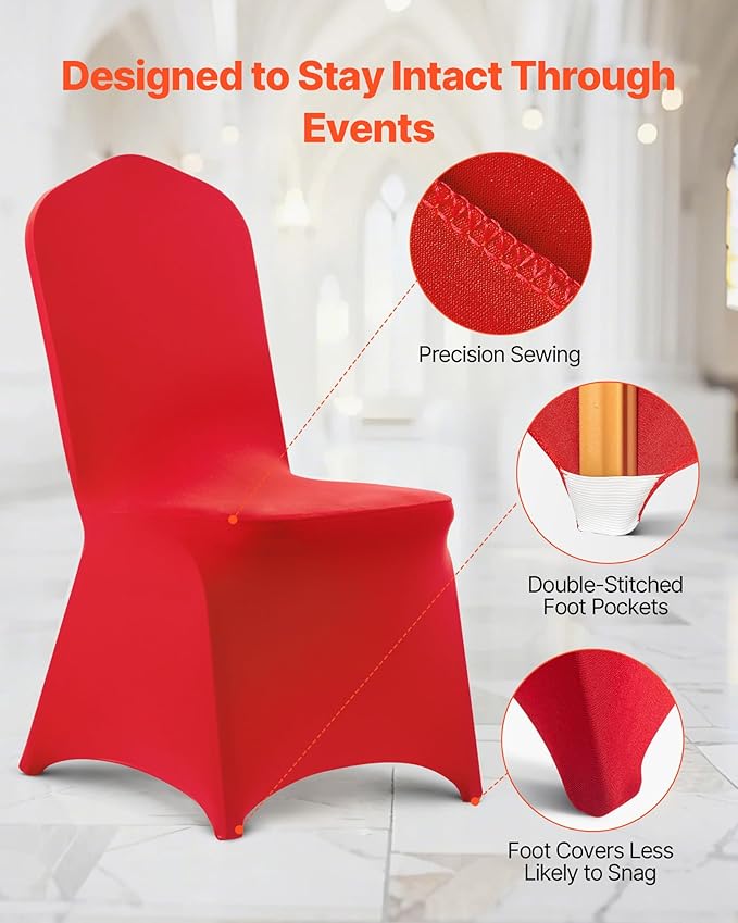 VEVOR Chair Covers, Polyester Spandex Chair Cover, Stretch Slipcovers for Wedding Party Dining Banquet Flat-Front Chair Covers (Red-a, 50PCS)