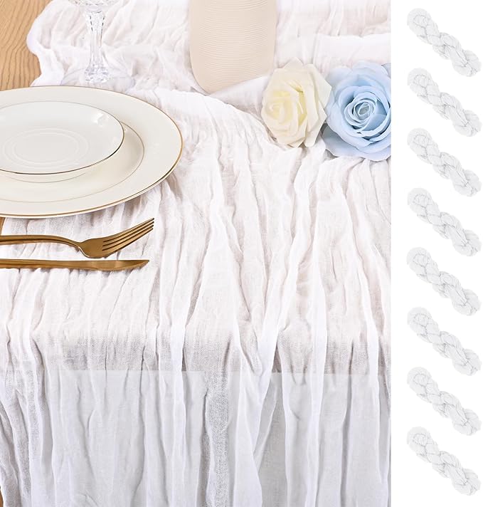 8 Pack 10Ft Cheesecloth Table Runner White, 20 x 120 Inch Rustic Gauze Boho Cheese Cloth Wedding Long Table Runner for Wedding Party Bridal Shower Decoration