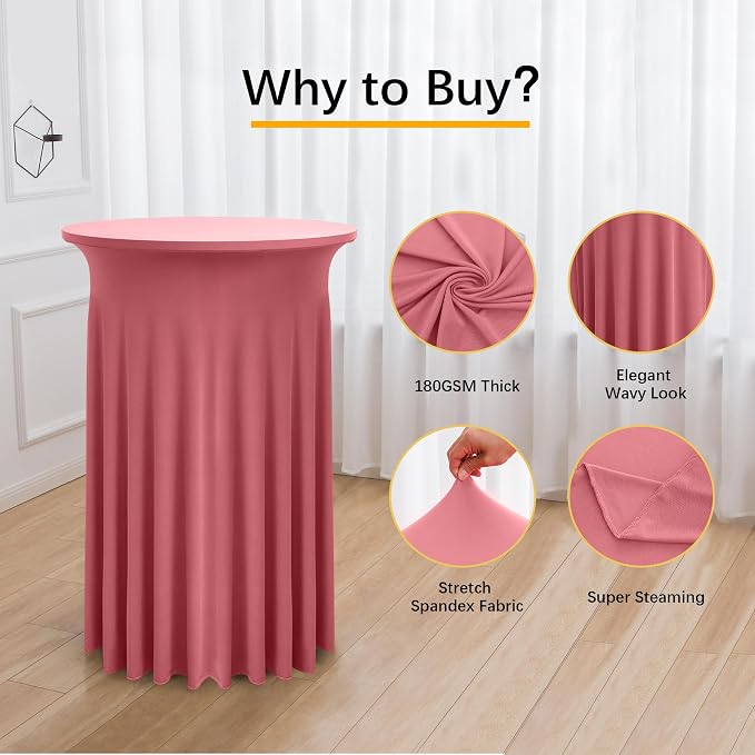 4 Pack Dusty Rose Blush Round High Top Highboy Table Cloth 32inch×43inch Wrinkle Free Stretch Spandex Cocktail Tablecloths Table Covers for Cocktail Party Wedding Banquet Baby Shower Birthday