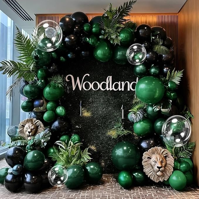 Black Green Balloon Garland Double Stuffed Dark Emerald Green Balloons Clear Bobo Metallic Black Balloon Arch Kit for Graduation Baby Shower Birthday Bridal Shower Graduation Party Decorations
