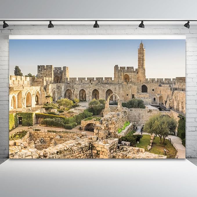 8x6ft Jerusalem Backdrop Israel David Tower Photography Background The Old City Ancient Ruins Historical Sites Travel Holiday Party Banner Decorations Kid Artistic Portrait Photo Booth Prop