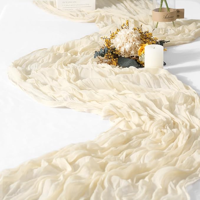 15 Packs Cheesecloth Table Runner - Ivory, 10 Ft Light Beige Gauze Boho Wedding Table Runner - Boho Wedding Table Decor - 21.5x120in