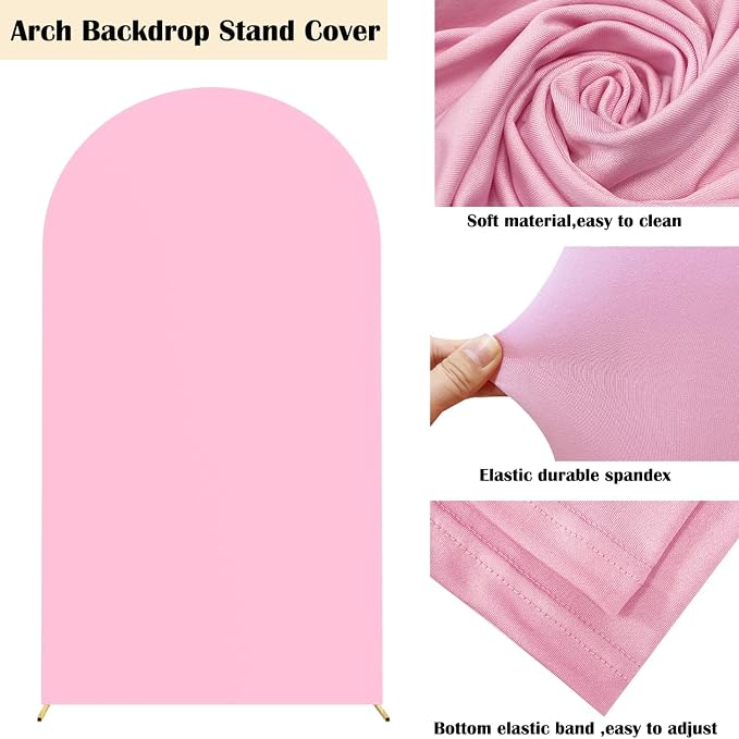 HAINARverS Wedding Arch Cover 7.2FT Spandex Fitted Stretchy Arch Stand Covers,2 Sided Round Top Chiara Backdrop Cover for Birthday Party Ceremony Banquet Baby Shower Arch Decoration(Pink)