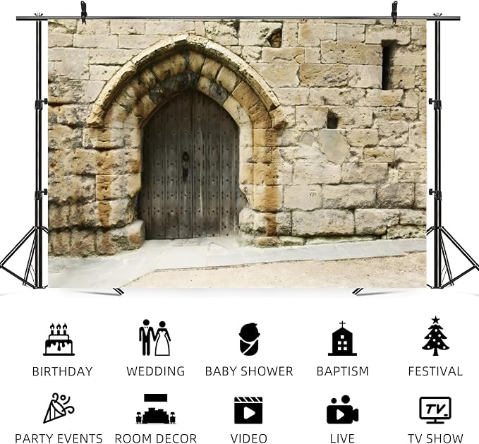 15x10ft Ancient Jerusalem Buildings Backdrop Rock Stone Wall Photography Background Israel Old City Vintage Building Wooden Door Cityscape Banner Decorations Travel Party Photo Booth Prop