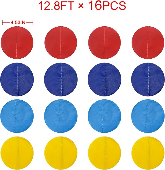 205Ft Red Blue Yellow Party Decorations Big Polka Dot Tissue Paper Backdrop Streamer Colorful Circle Dots Hanging Garland for Carnival Circus Clown Fiesta Festivals Birthday Baby Shower Party Supplies